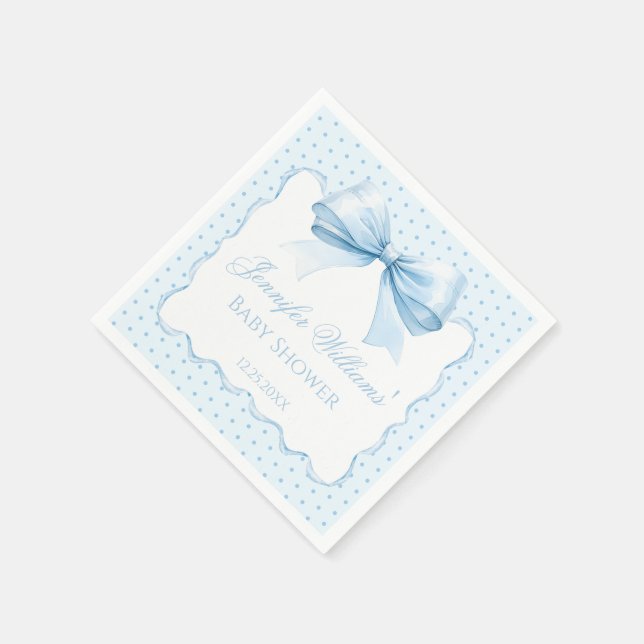 Boho pastel blue bow ribbon baby boy shower paper napkin (Corner)