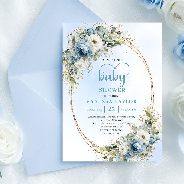 Boho Pastel Blue Eucalyptus Greenery Baby Shower  Invitation (Boho Pastel Blue Eucalyptus Greenery Baby Shower Invite)