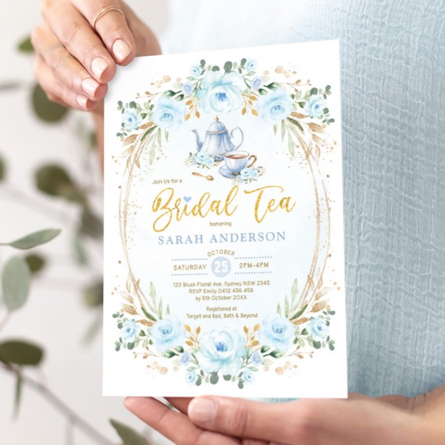 Boho Pastel Blue Flower Bridal Shower Tea Party Invitation (Creator Uploaded)