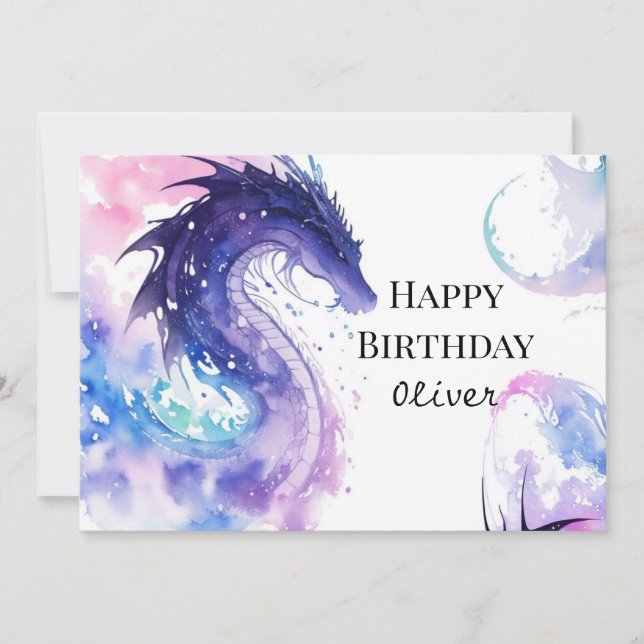 Boho Pastel Dragon Birthday Card (Front)