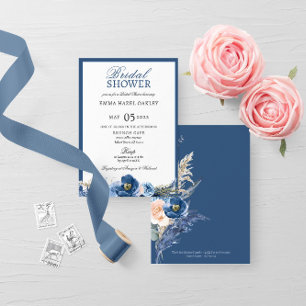 Boho pastel floral blue cream Bridal Shower Invitation