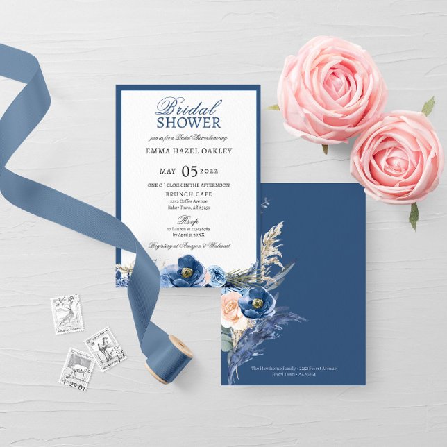 Boho pastel floral blue cream Bridal Shower Invitation (Creator Uploaded)