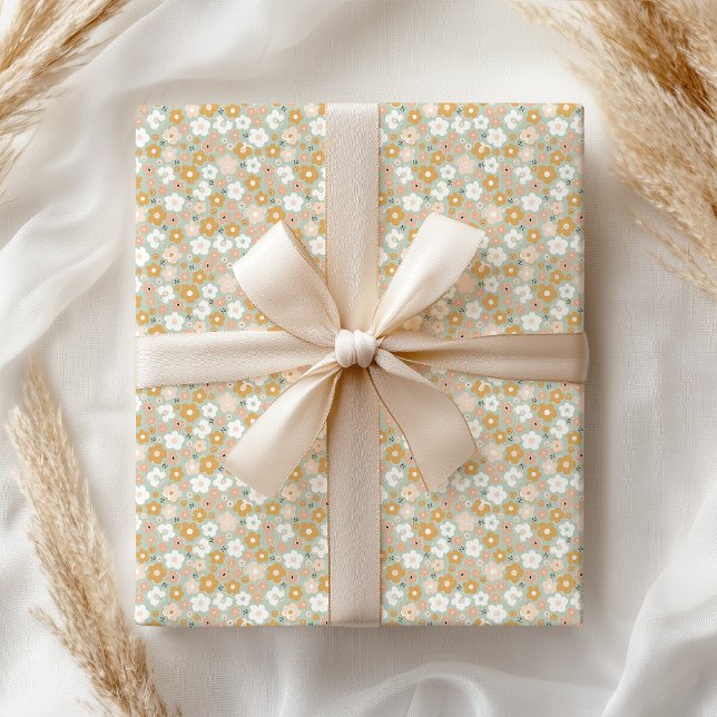 Boho Pastel Floral Girly Retro Wrapping Paper (Creator Uploaded)