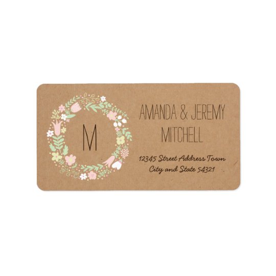 Boho Pastel Floral Wreath Rustic Wedding Address Label