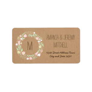 Boho Pastel Floral Wreath Rustic Wedding Label