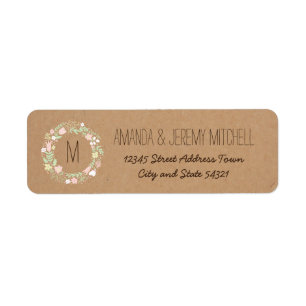 Boho Pastel Floral Wreath Rustic Wedding Return Address Label