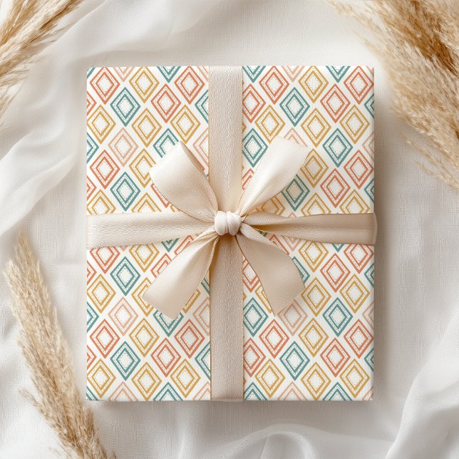 Boho Pastel Girly Retro Geometric Pink Green Wrapping Paper (Creator Uploaded)