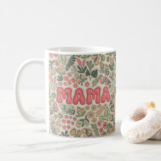 Boho Pastel Green and Pink Floral Pattern Mama Coffee Mug