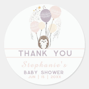 Boho Pastel Hedgehog and Balloons Thank You Classic Round Sticker
