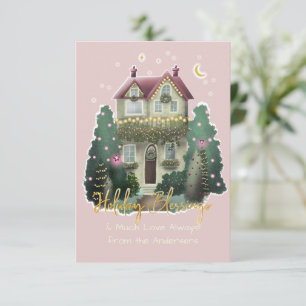Boho Pastel Holiday Card, Hand-Painted Greeting Thank You Card