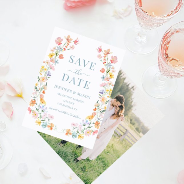 Boho Pastel Meadow Flowers Save The Date Photo Invitation (Creator Uploaded)
