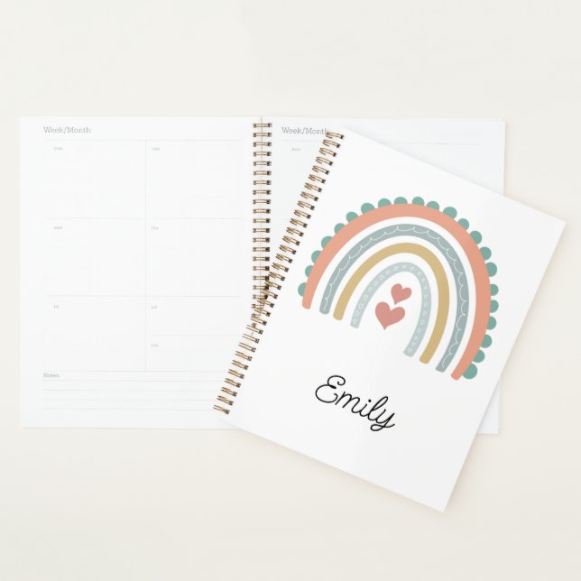 Boho Pastel Modern Elegant Rainbow Personalise  Planner (Display)