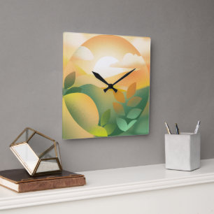 Boho Pastel Nature Painting Landscape Clock
