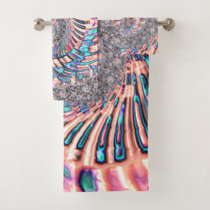 Boho Pastel Pink and Blue Spiral Abstract Fractal Bath Towel Set