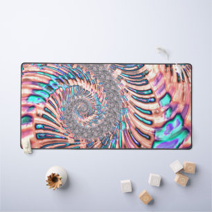 Boho Pastel Pink and Blue Spiral Abstract Fractal Desk Mat