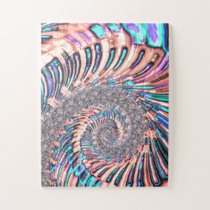 Boho Pastel Pink and Blue Spiral Abstract Fractal Jigsaw Puzzle