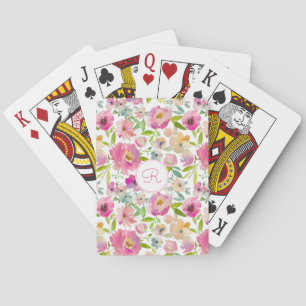 Boho Pastel Pink Floral Watercolor Botanical Playing Cards