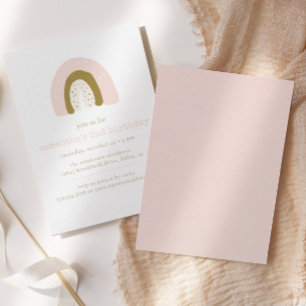 Boho Pastel Pink Gold Rainbow Birthday Party Invitation