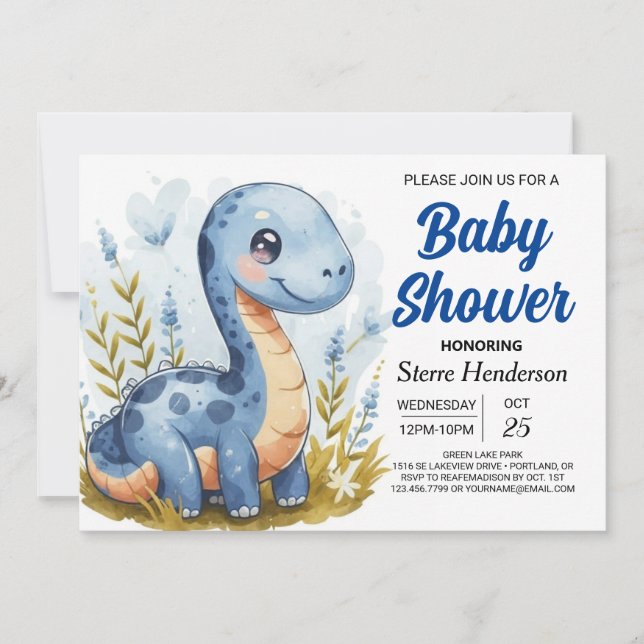 Boho Pastel Printable Dinosaur Boy Baby Shower Invitation (Front)