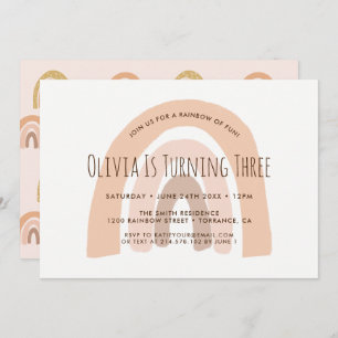 Boho Pastel Rainbow 3rd Birthday Invitation