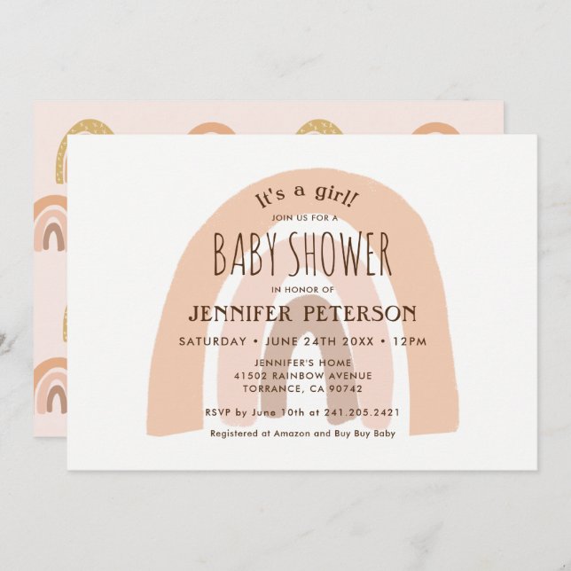 Boho Pastel Rainbow It's a Girl Baby Shower  Invitation (Front/Back)