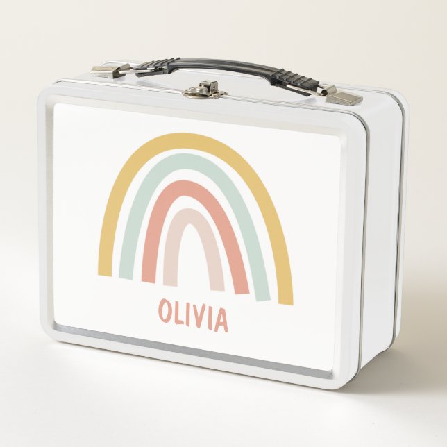Boho Pastel Rainbow Personalised Metal Lunch Box (Front)