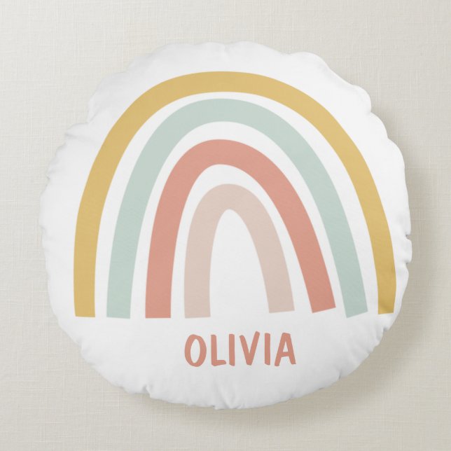 Boho Pastel Rainbow Personalised Round Cushion (Front)