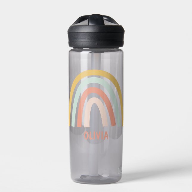 Boho Pastel Rainbow Personalised Water Bottle (Front)