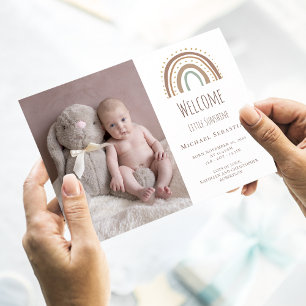 Boho Pastel Rainbow Photo Sunshine Birth Announcement