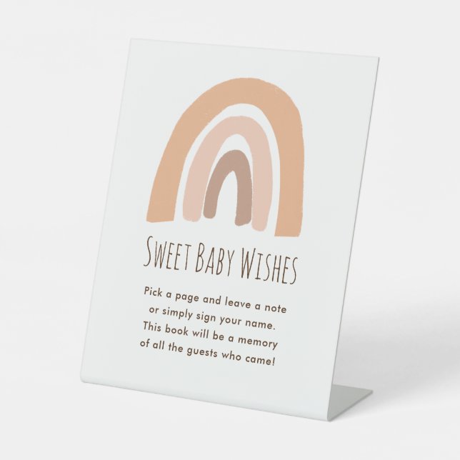 Boho Pastel Rainbow Sweet Baby Wishes Pedestal Sign (Front)