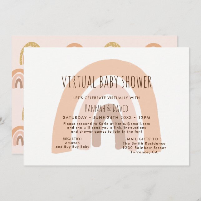 Boho Pastel Rainbow Virtual Baby Shower Invitation (Front/Back)
