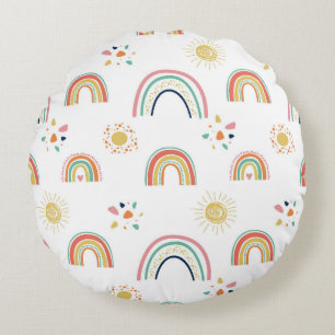 Boho Pastel Rainbows & Sunburst Pattern Round Cushion