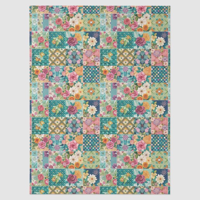 Boho Pastel Spring Floral Patchwork Decoupage  Tissue Paper (Front)