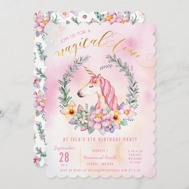 Boho Pastel Unicorn Birthday Party Invitation (Front/Back)