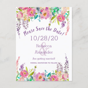 Boho Pastel Water Colour Floral Announcement Postcard