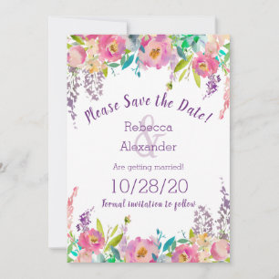 Boho Pastel Water Colour Floral Save the Date