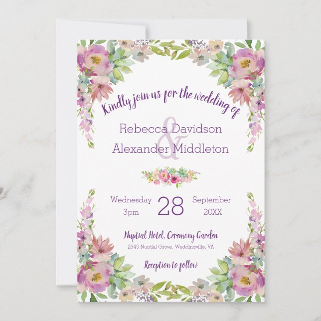 Boho Pastel Watercolor Floral Wedding Invitation (Front)