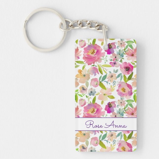 Boho Pastel Watercolor Key Ring (Front)