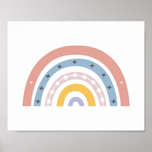 Boho Pastel Watercolor Rainbow Nursery Poster (Front)