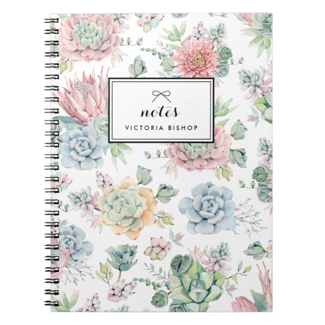 Boho Pastel Watercolor Succulents Pattern Notebook (Front)