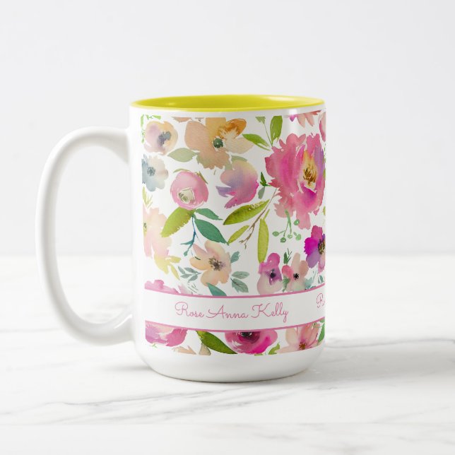Boho Pastel Watercolor Two-Tone Coffee Mug (Left)