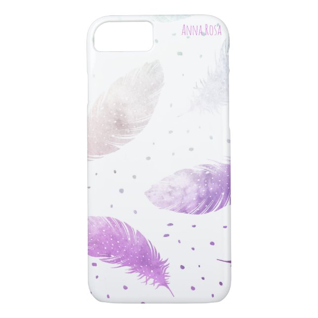 *~* Boho Pastel White & Lavender Feather Dots Case-Mate iPhone Case (Back)