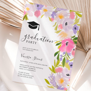 Boho pastel wild flowers spring graduation invitation