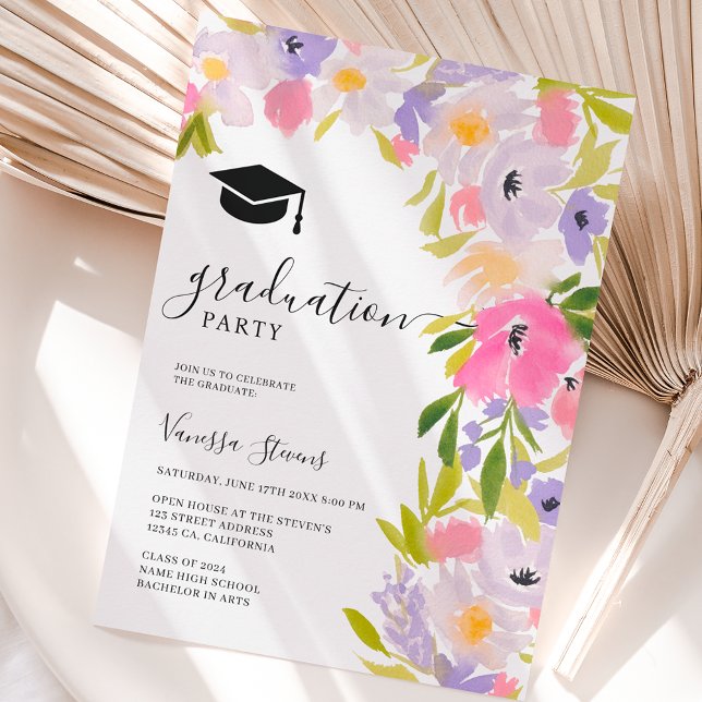Boho pastel wild flowers spring graduation invitation (Boho pastel wild flowers spring graduation invitation)