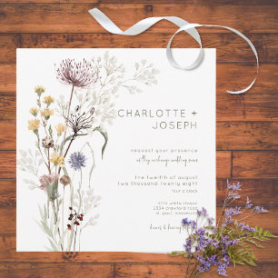Boho Pastel Wildflowers Modern Floral Invitation