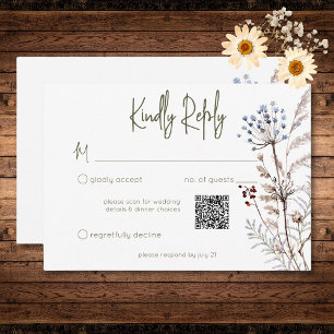 Boho Pastel Wildflowers Modern Floral QR Code RSVP Card