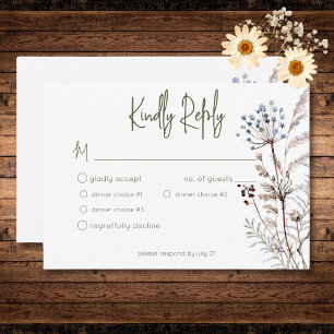 Boho Pastel Wildflowers Modern Floral Three Dinner RSVP Card