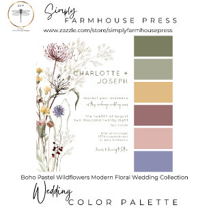 Boho Pastel Wildflowers Modern Floral Two Dinner RSVP Card