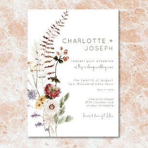 Boho Pastel Wildflowers Modern Floral Wedding Invitation