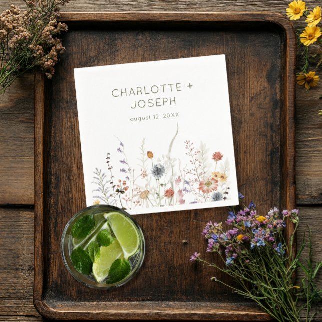 Boho Pastel Wildflowers Modern Floral Wedding Napkin (Creator Uploaded)